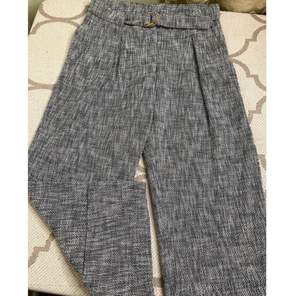 Porsche Design pleated cuffed belt cropped tweed black/white pants,size 38/US 6 - Picture 2 of 16